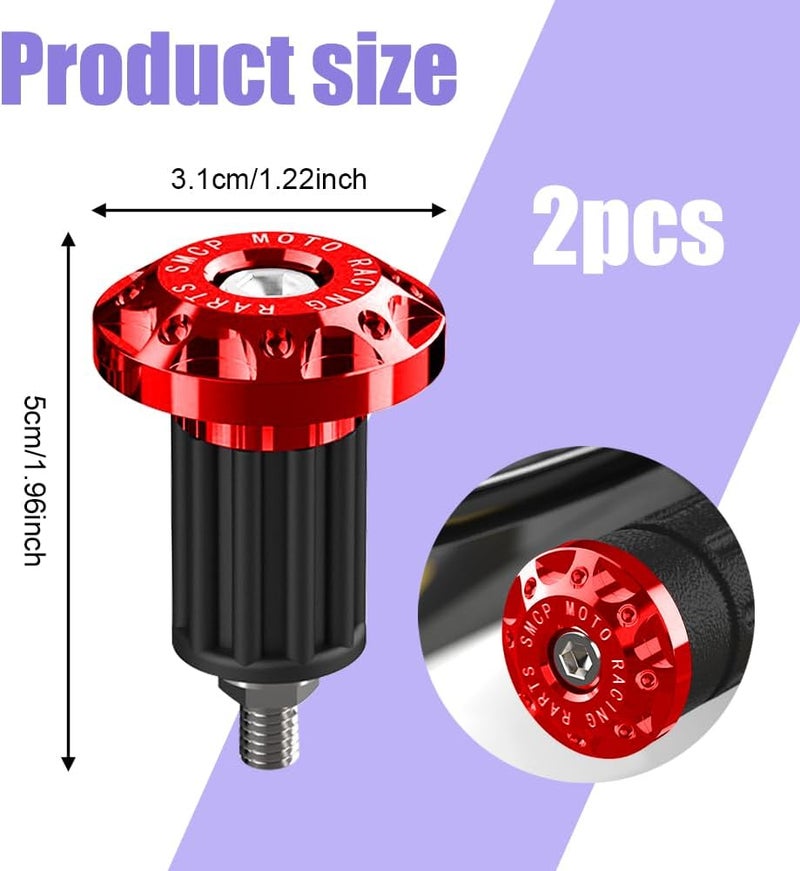 Lecctso 2PCS Universal Motorcycle Bar End Plug, Aluminum Alloy Handlebar Grip End Caps, 7/8" 22mm Moto Grips Ends Replacement for Kawasaki, Suzuki, Yamaha, Ducati (Red) - Image 2